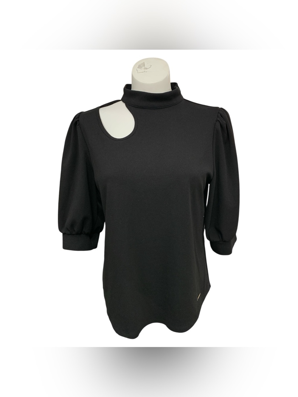 Nine West Black Mock Neck Top with Shoulder Cutout and Puff Sleeves Size M
